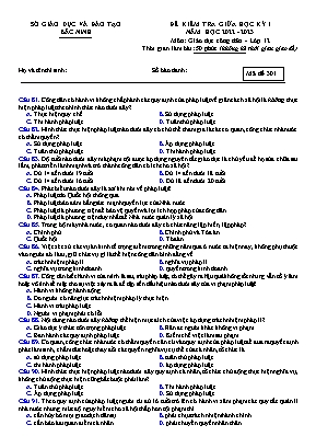 Đề kiểm tra giữa học kì 1 Giáo dục công dân Lớp 12 - Mã đề 301 - Năm học 2022-2023 - Sở GD&ĐT Bắc Ninh (Có đáp án)